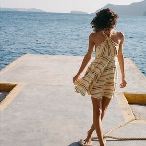 Zara Cream and Brown Striped Dress